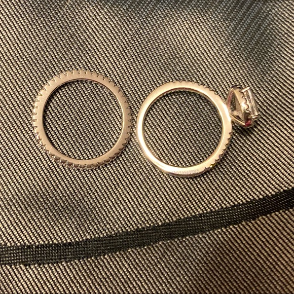 Set of Silver and Crystal Rings, Sz 5 - Picture 2 of 3